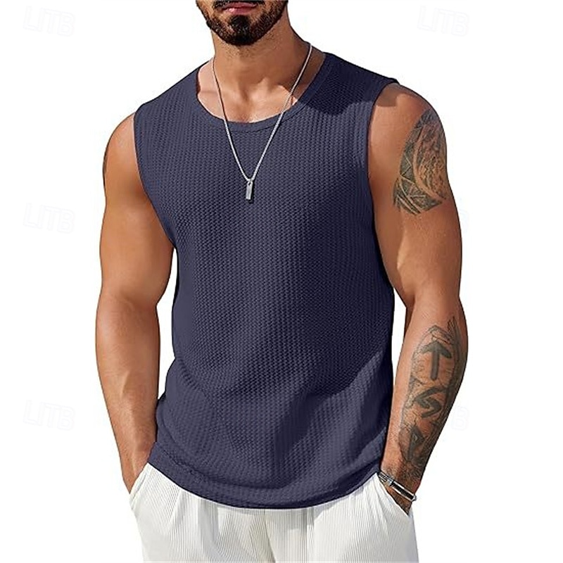 Herre Vest topp Underskjorte Ermeløs skjorte Ermeløs Crew-hals Sommer عادي Mote Designer Feriereise Gate Ut på byen Svart Hvit Navyblå Topp T-skjorte for menn 2025 - $14.99 –P3