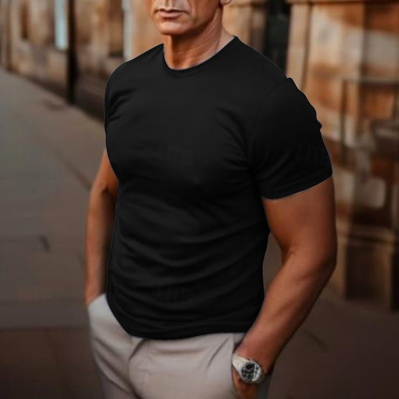 Men's T Shirt Short Sleeve Crew Neck Summer Plain Fashion Designer Basic Classic Vacation Street Going out Black White Dark Green Top Tee for Men 2025 - $15.49 –P2
