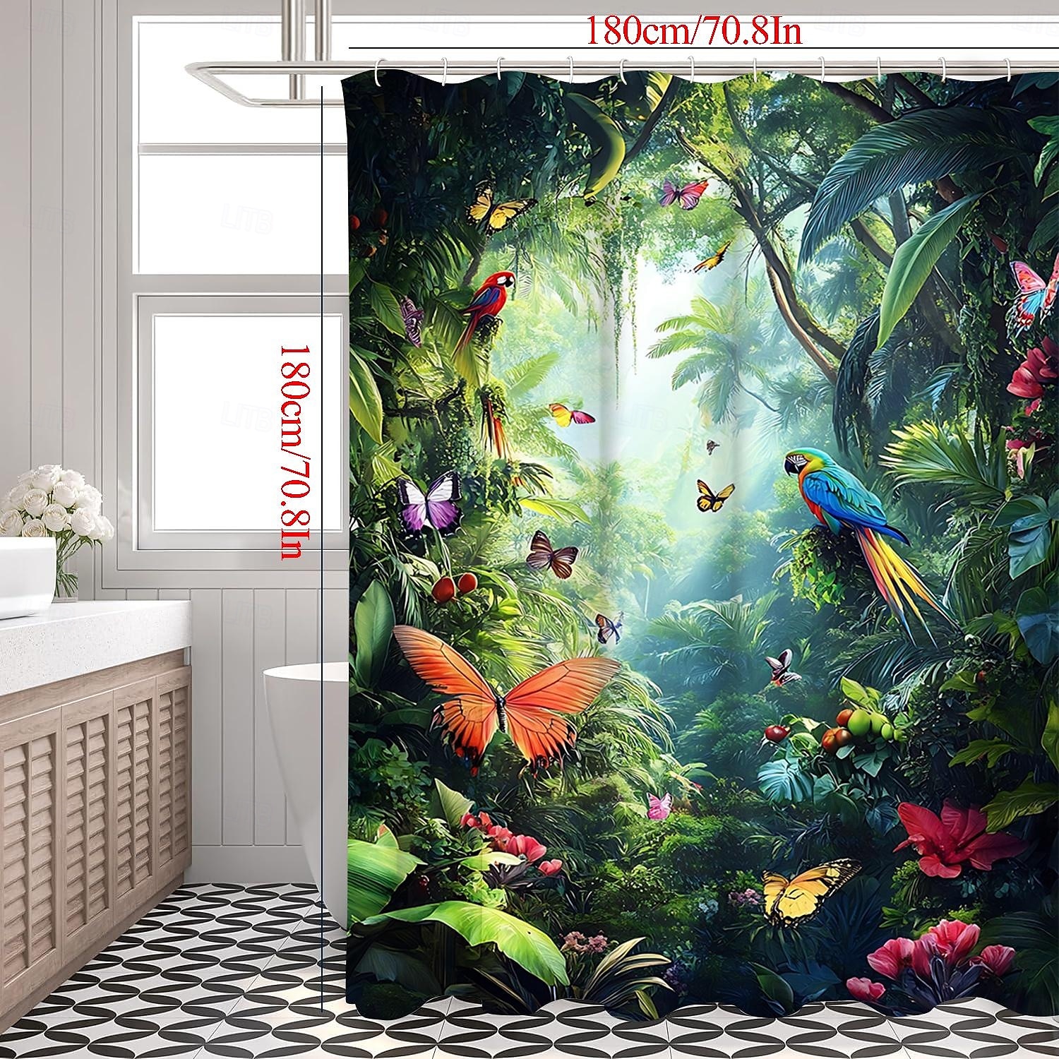 Shower Curtain with Hooks 180cm*180cm(70"*70") Polyester Machine Washable Waterproof Tropical Rainforest Flowers Pattern 2025 - $19.99 –P17