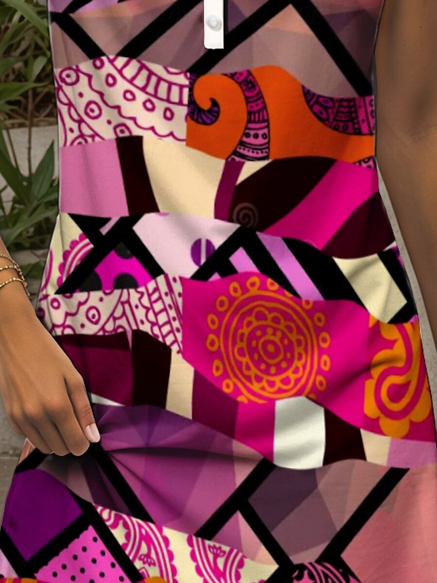 Dame Mini kjole Solkjole Skiftkjole Off The Shoulder-kjole Ferie Fritid utendørs Ut på byen Normal Grafisk Geometrisk Abstrakt Ermeløs V-hals Oransje Sommer Vår 2025 - $21.99 –P3