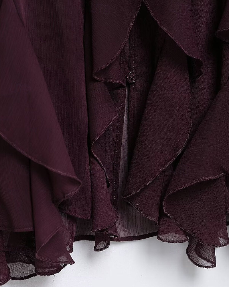 Femmes Chemise Chemisier Uni Élégant Moderne manche longue Col en V Hauts Réguliers Fête Sortir Superposé Vin Été de 2025 ? $34.99 –P17