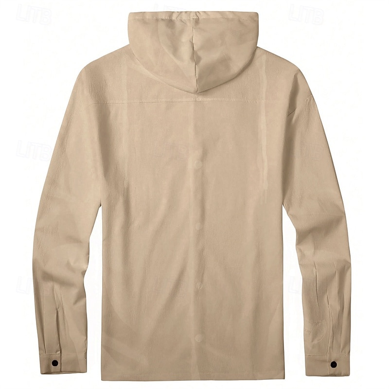 Men's Shirt Summer Shirt Casual Shirt Beach Shirt Button Up Shirt Black White Dark Navy Brown khaki Long Sleeve Plain Hooded Holiday Casual Daily Button-Down Clothing Apparel Polyester Fashion Casual 2025 - $27.99 –P3