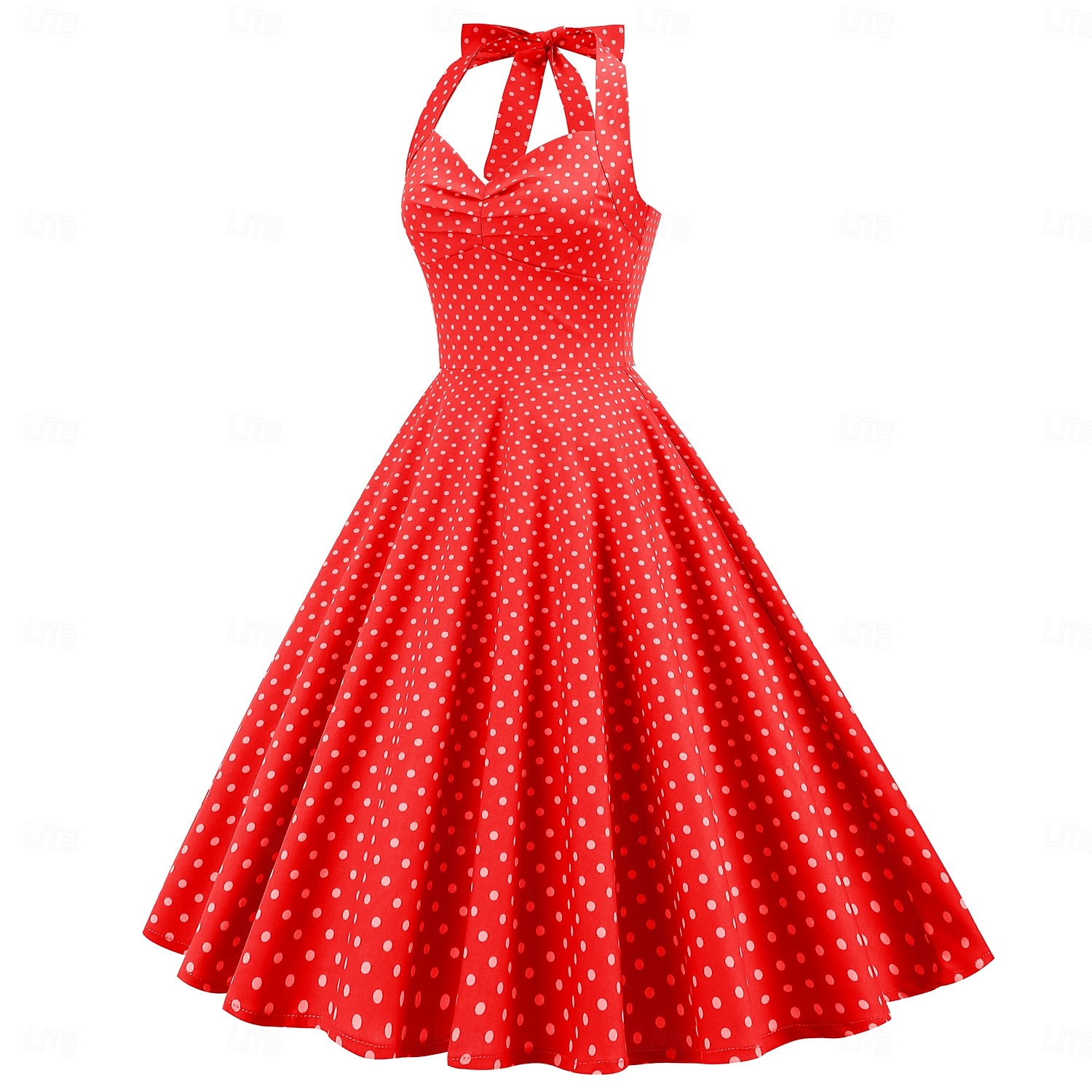 cross-border hot sale retro polka dot halter neck halter strap slim slim waist palace swing dress women europe and america 2025 - $35.99 –P20