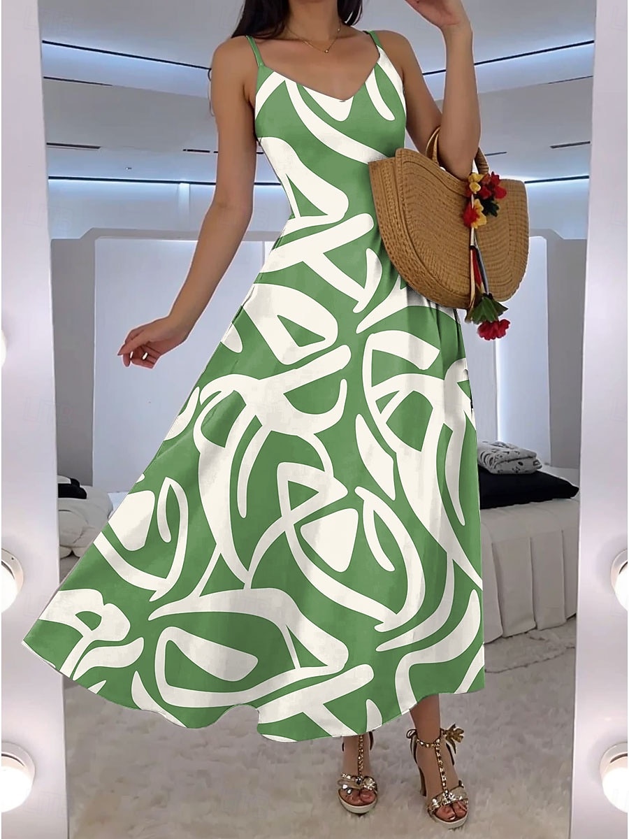 Damskie Sukienka maxi Sukienka A line Sukienka na ramiączkach Urlop Codzienny Styl plażowy Na zewnątrz Wyjściowe Luźny / a Graficzny Geometryczny Abstrakcja Bez rękawów W serek Czerwony Niebieski 2025 - $34.99 –P1