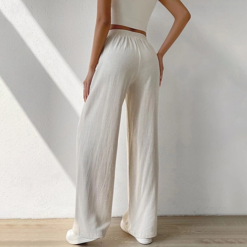 Women's Cotton Linen Pants Slacks Streetwear Casual Full Length Natural Plain Pocket Elastic Waist Comfy Comfortable Casual Daily Weekend Apricot Light Sky Blue Black Army Green Summer Regular Fit 2025 - €32.99 –P5