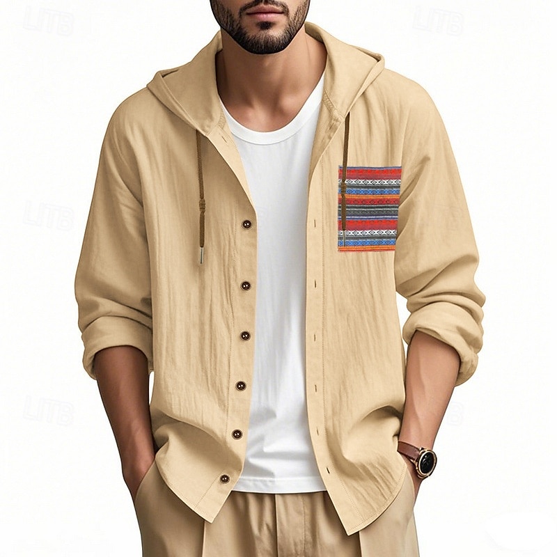 Herren Knopfhemd Einfach Urlaub Straße Schwarz Weiß Khaki Grau Langarm Mit Kapuze Frühling & Herbst Bekleidung Button-Down 2025 - $26.99 –P9