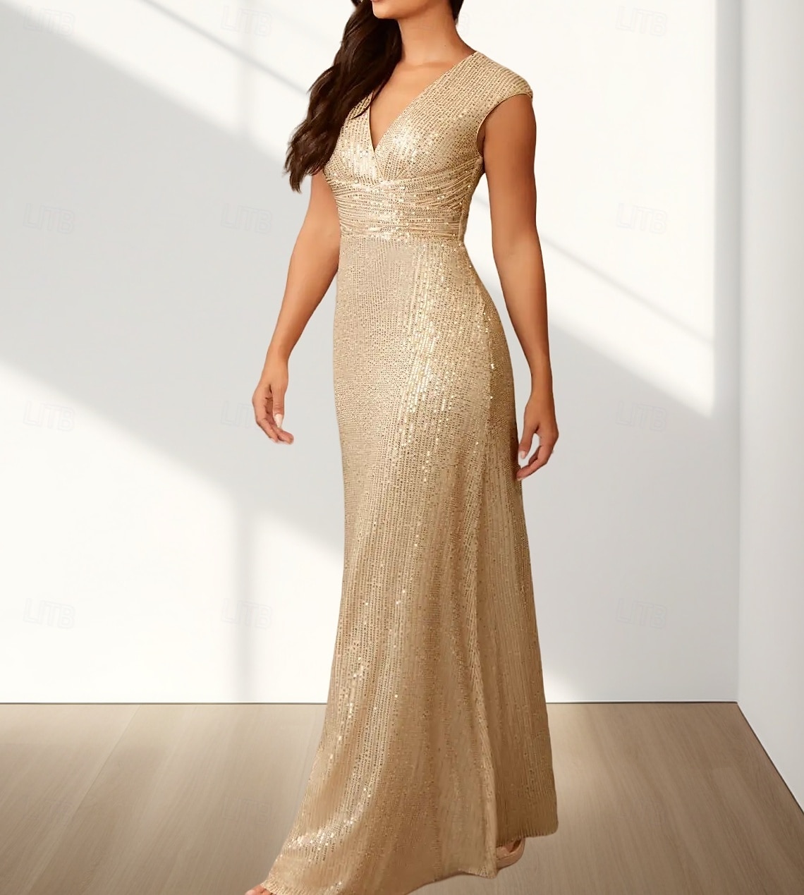 Robes de Mariée Invité Sirène  Trompette Robe Élégante Invité de Mariage Longueur de Sol Sans Manches Col en V Pailletée avec Paillettes de 2025 ? $169.99 –P4