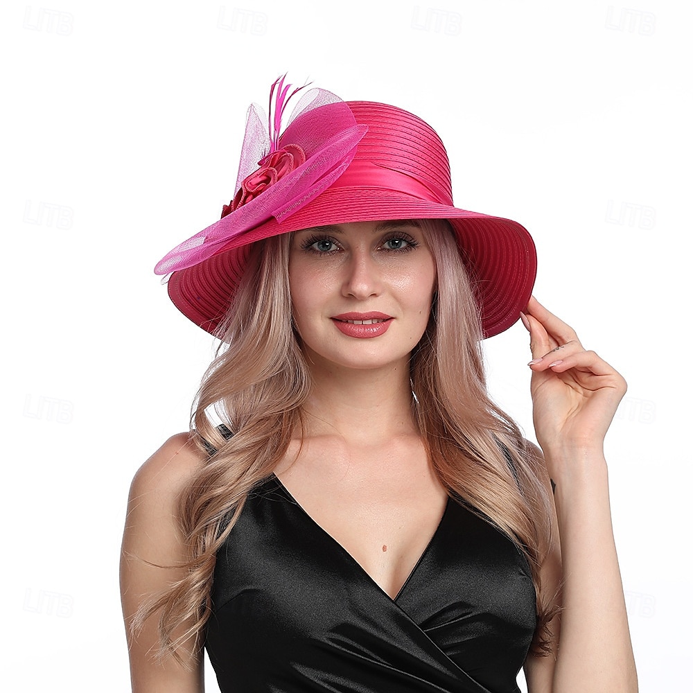 Hatter Organza Solhatt Ferie Te Fest Hesteveddeløp Cocktail Elegant Vintage Søt Med Blomster Hodepryd Hodeplagg 2025 - $31.99 –P13