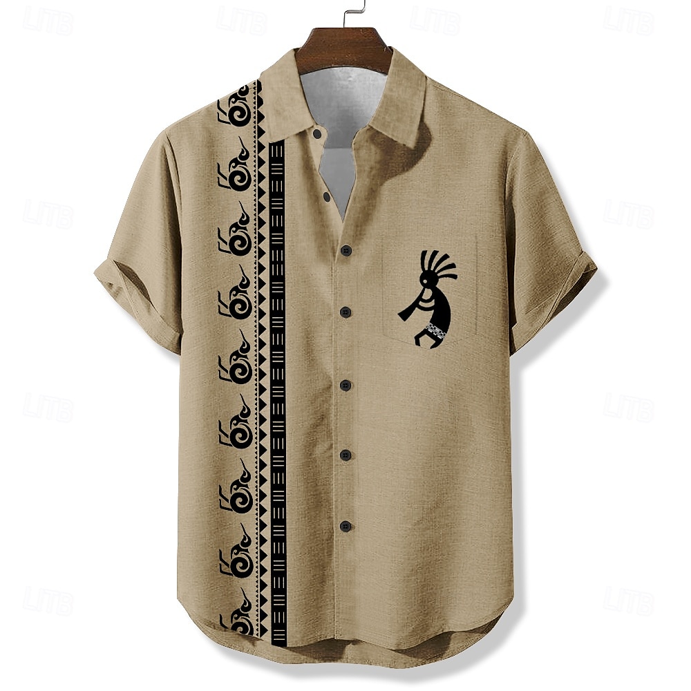 Herren Geometrisch Ethnisch Kokopelli Hemd Freizeithemd Knopfhemd Kurzarm Vintage-Retro Urlaub Ferien Streetwear Sommer Umlegekragen 3D-Druck Eine Tasche vorne Leinenähnliches Hemd Blau 2# Armeegrün 2025 - $23.99 –P7