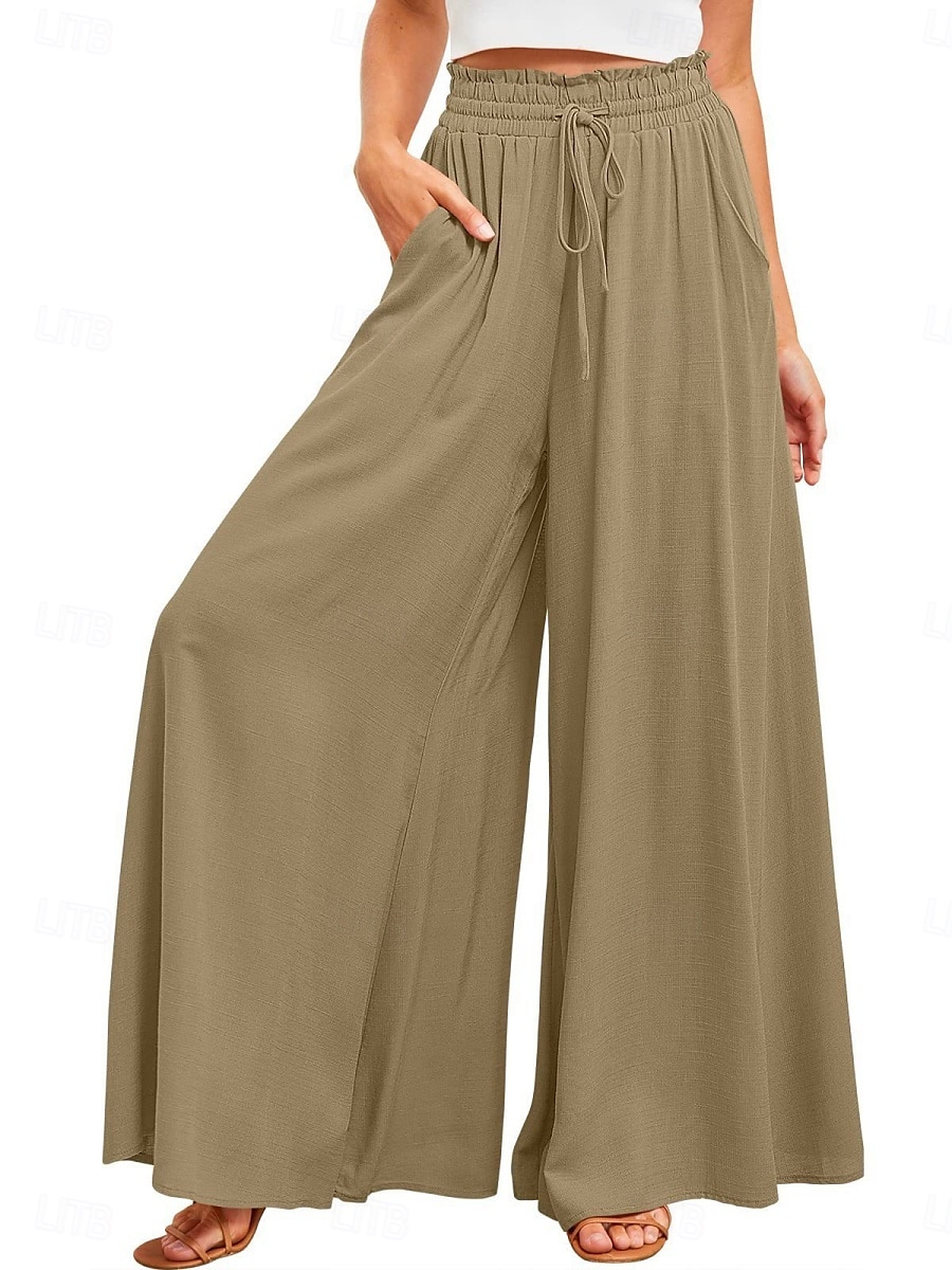 Pantaloni chinos larghi da donna pantaloni baggy basic casual lunghezza intera vita alta tasca semplice elastico comodo morbido confortevole micro-elastico all'aperto street blu arancione verde khaki del 2025 a $26.99 –P17