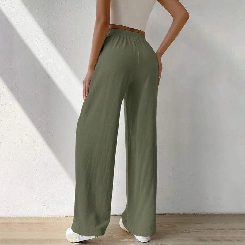 Women's Cotton Linen Pants Slacks Streetwear Casual Full Length Natural Plain Pocket Elastic Waist Comfy Comfortable Casual Daily Weekend Apricot Light Sky Blue Black Army Green Summer Regular Fit 2025 - €32.99 –P13