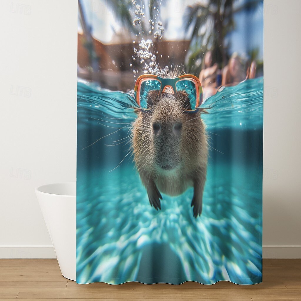 Duschdraperi med Krokar 180cm*180cm(70"*70") Polyester Tvättbar Vattentät Mönster Badrum Badkar Dekor Djur Capybara 2025 - $19.99 –P7