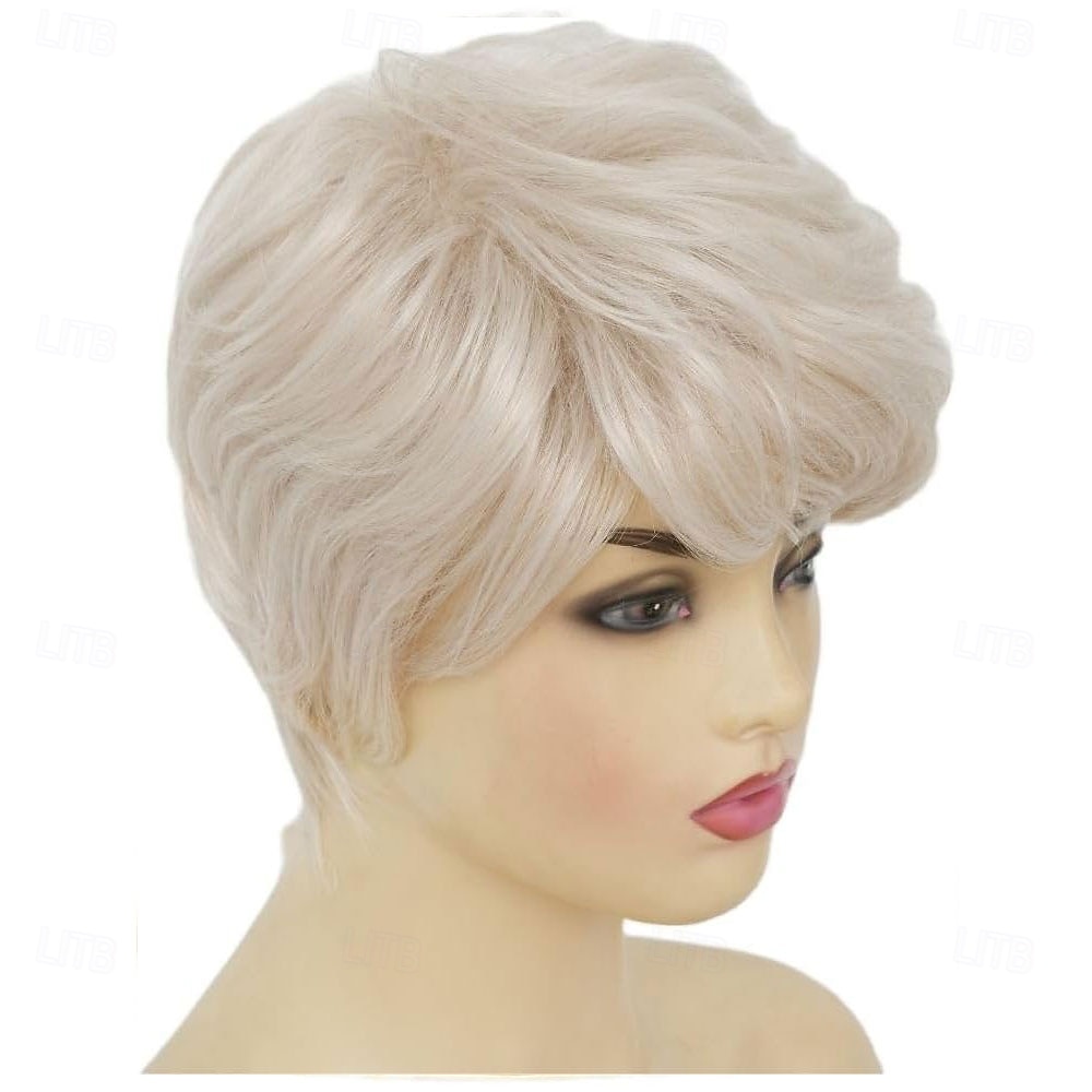 blonda korta peruker för kvinnor pixie cut peruk med lugg naturlig syntetisk mormor hår peruk för daglig fest användning 2025 - $25.99 –P5
