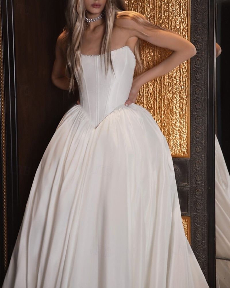 Hall Vintage Royal Style Bustier Drop Waist Wedding Dresses Ball Gown Sleeveless Chapel Train Taffeta Bridal Gowns With Solid Color 2025 - $180.99 –P2