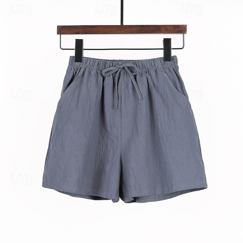 Mulheres Shorts de algodão e linho Calção Calças Roupa de rua Casual Curto Natural Tecido Bolsos Design de cordão elástico Confortável Exterior Ao ar livre Feriado Verde Floresta Ferrugem Azul de 2025 por $17.99 –P10