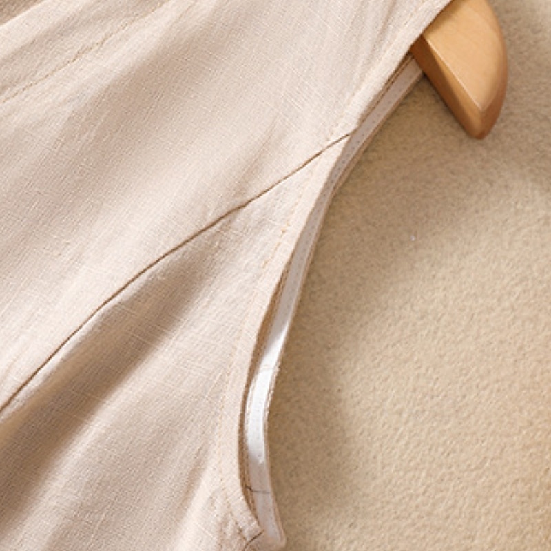 Damen Weste aus Baumwolle und Leinen, schlicht, modern, lässig, ärmellos, V-Ausschnitt, normale Passform, Oberteile, Urlaub, Ausgehen, Knöpfe, Tasche, Weiß, Braun, Khaki, Aprikose, Sommer 2025 - $26.99 –P5