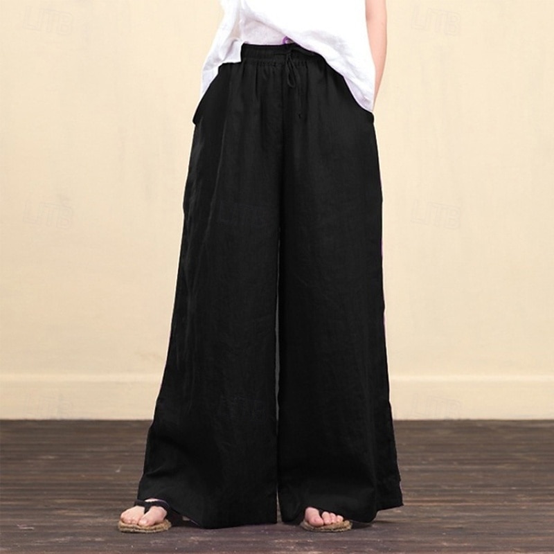 Femmes Pantalon en coton et lin Slacks Mode Streetwear Longueur complète Naturel Uni Conception à cordon élastique Confortable Extérieur Extérieur Vacances Noir Vert Claire Violet Vert Été Coupe de 2025 ? $26.99 –P3