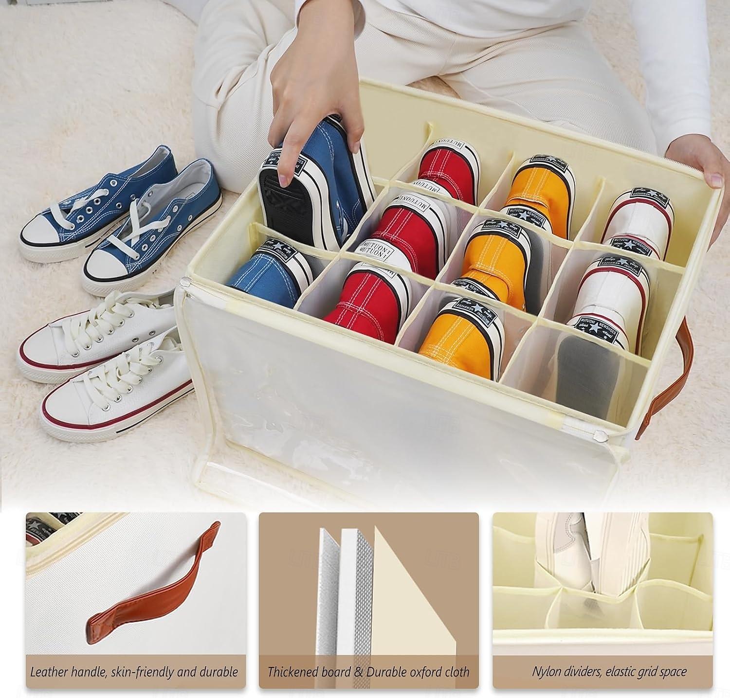 Boîte de rangement à chaussures pour placard - 12 compartiments, conteneurs à chaussures peu encombrants, avec couvercles transparents, empilables, peut s'adapter à un pouf, étagère à chaussures de 2025 ? $34.99 –P3