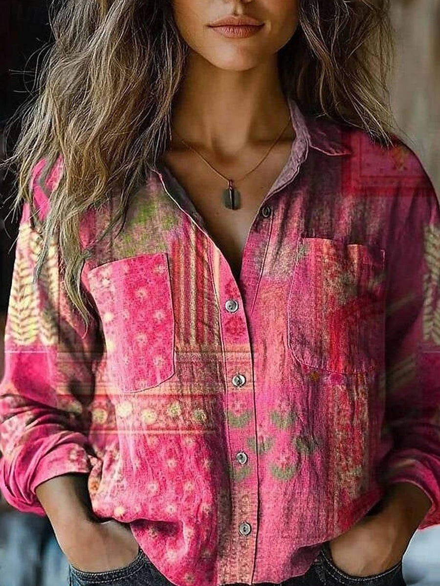 Per donna Camicia Camicia Boho Tasca Bottoni Stampato Floreale Paisley Elegante Moderno Manica Lunga Colletto a Camicia Top Regolari Quotidiano Ferie Blu Marrone rossastro Nero Giallo Vino Estate del 2026 a $27.99 –P3