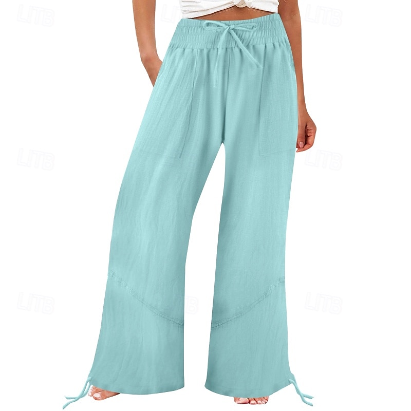 Women's Cotton Linen Shorts Linen-Inspired Pants Cotton Linen Pants Fashion Full Length Natural Plain Pocket Elastic Drawstring Design Comfy Outdoor Comfortable Outdoor Street Going out Orange red 2025 - $29.99 –P5