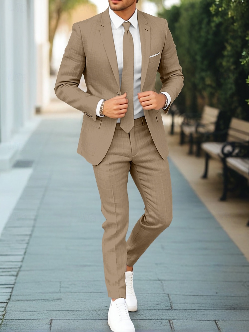 Herre Bryllups Linjens dresser Mørk Khaki Lys Khaki Forretnings Formell Sommer ensfarget Standard Passform 2-delt Enkeltspent En-knapp 2025 - $112.99 –P11