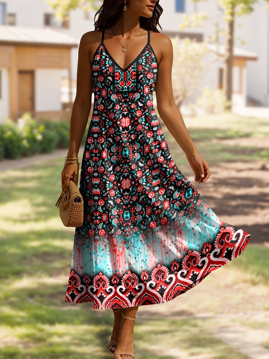 Damen Maxikleid A Linie Kleid Unterkleid Urlaub Lässig Outdoor Normale Passform Blumen Grafik Ärmellos V Ausschnitt Spaghettiträger Gelb Rote Blau Purpur Sommer Frühling 2025 - $31.99 –P2
