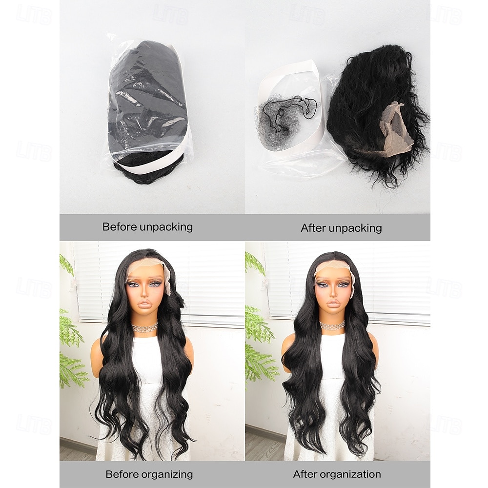 Synthetic Lace Wig Body Wave Style 30 inch Black Middle Part 13x4 Lace Front Wig Women's Wig Black 2026 - $76.99 –P8