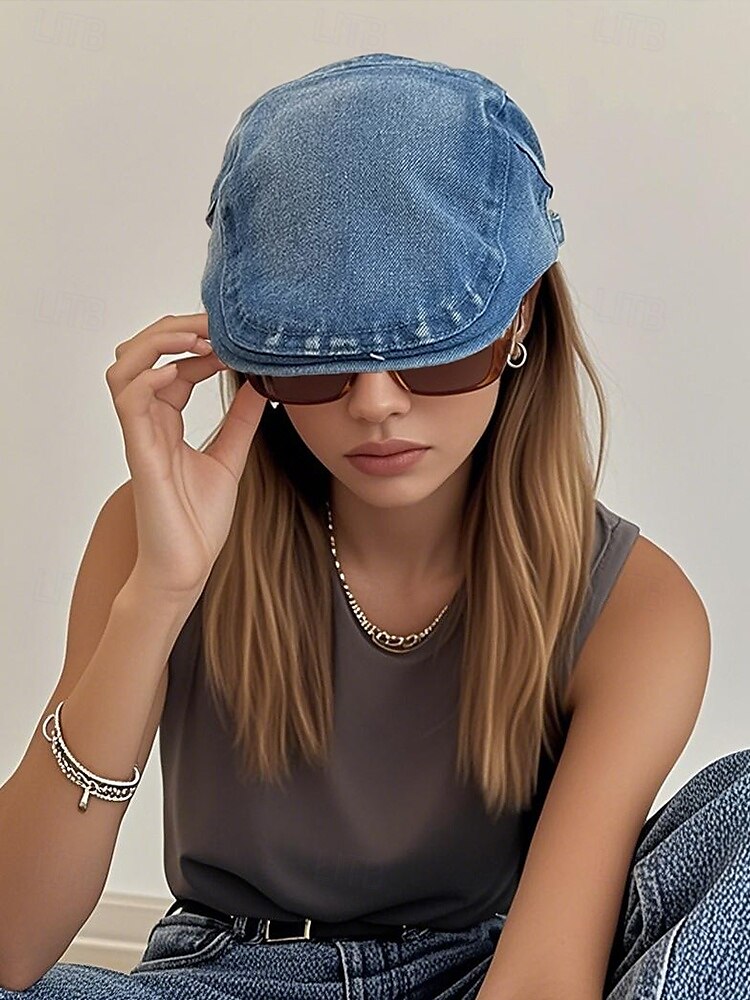 berretto piatto in denim da donna con vestibilità regolabile, stile casual per primavera ed estate, perfetto per attività all'aperto, uso quotidiano e viaggi del 2025 a $14.99 –P3