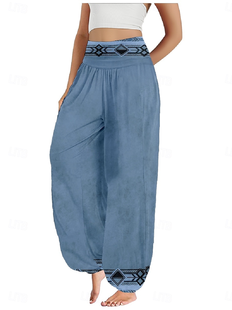 Damen Leinen-inspirierte Hosen Weites Bein Hosen Hose Ethno-Stil Lässig Boho Volle Länge Hohe Taille Blumen Grafik Paisley-Muster Tasche Elastischer Bund Drucken Atmungsaktivität Weich Mikroelastisch 2025 - $21.99 –P1