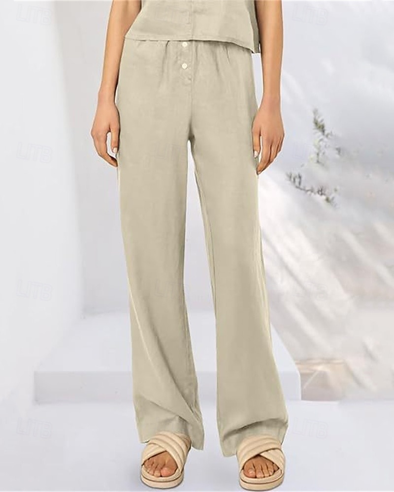 Per donna Pantaloni in cotone e lino Pantaloni Palazzo Moda Streetwear Comfort Lunghezza intera Misura del girovita medio Semplice Tasca Elastico in vita Comodo All'aperto Confortevole Streetwear del 2025 a $27.99 –P10
