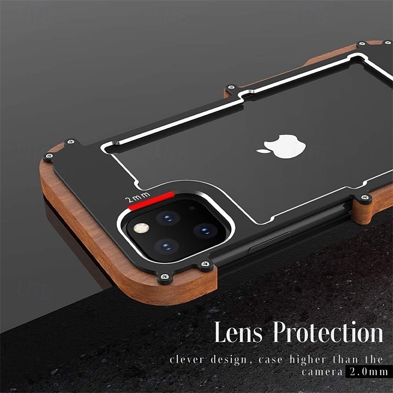 Wood Metal Bumper Frame Case for iPhone 15 Pro Max 14 Plus 13 12 11 Pro Max X XR XS – 4-Corner Shockproof Protection, Solid Color Aluminum Alloy Edge Cover 2025 - $36.99 –P5