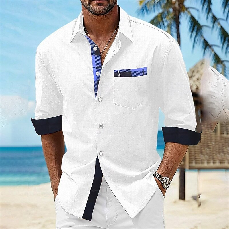 Herre Skjorte Sommerskjorte Uformell skjorte Strandskjorte Skjorte med knapper Hvit Blå / Hvit Kortermet Trykket Knaphul Feriereise Hawaiisk Klær Polyester Mote Fritid Bekvem 2025 - $25.99 –P1