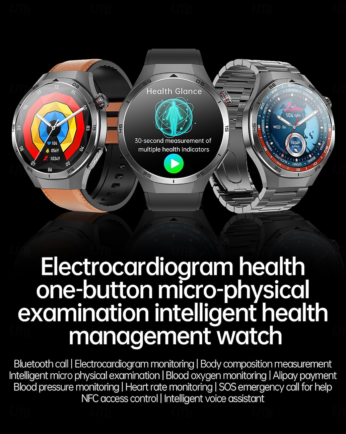 ET456 Умные часы 1,56 дюйма Смарт-часы Фитнес Беговые часы Bluetooth ECGPPG Напоминание о звонках Отслеживание сна Совместимость с Android iOS Мужчины Шагомер 2025 - $78.99 –P1