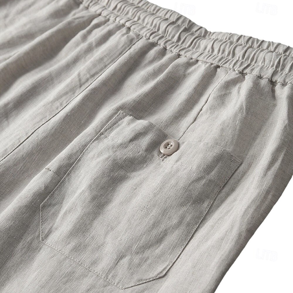 herrshorts i 100 % linne enfärgad knälång utomhus casual daglig semester etnisk stil denim blå ljus khaki oelastisk 2025 - $41.99 –P26