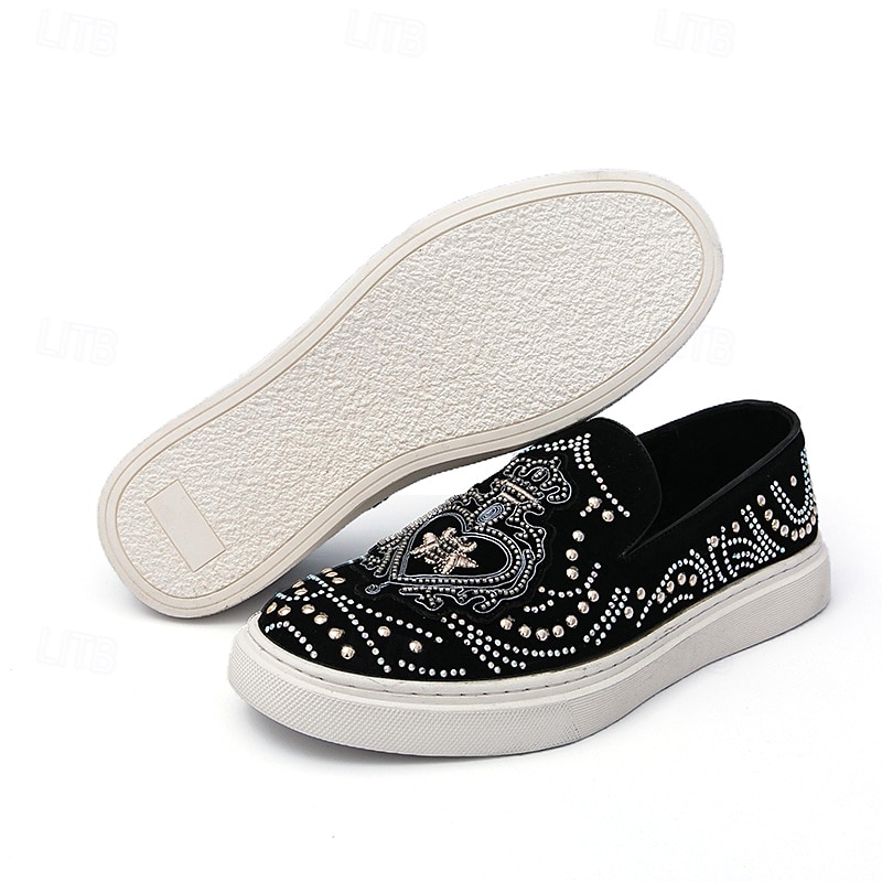 pánské černé slip-on tenisky s cvočky a kamínkovými detaily - módní společenské boty pro taneční akce a speciální příležitosti 2025 - $54.99 –P6