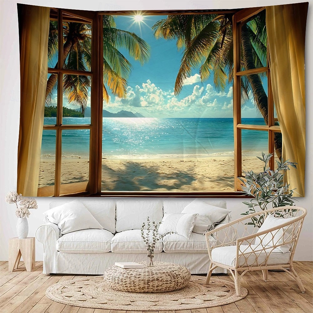 peisaj natural frumos în afara ferestrei agățat tapiserie artă de perete tapiserie mare decor mural fotografie fundal pătură perdea acasă dormitor living decor 2026 - $17.99 –P5