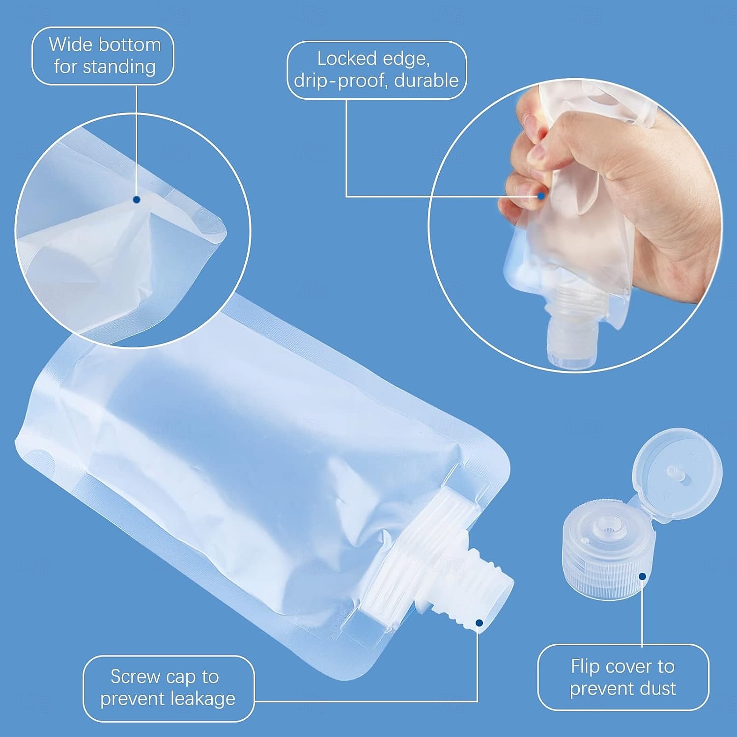 5PCS 30/50/100 ml Travel Pouches for Toiletries, TSA Approved, Refillable Empty Travel Size Containers, Small Squeeze Pouches Travel Bottles for Shampoo Conditioner Lotion Soap Liquids 2025 - $13.12 –P4