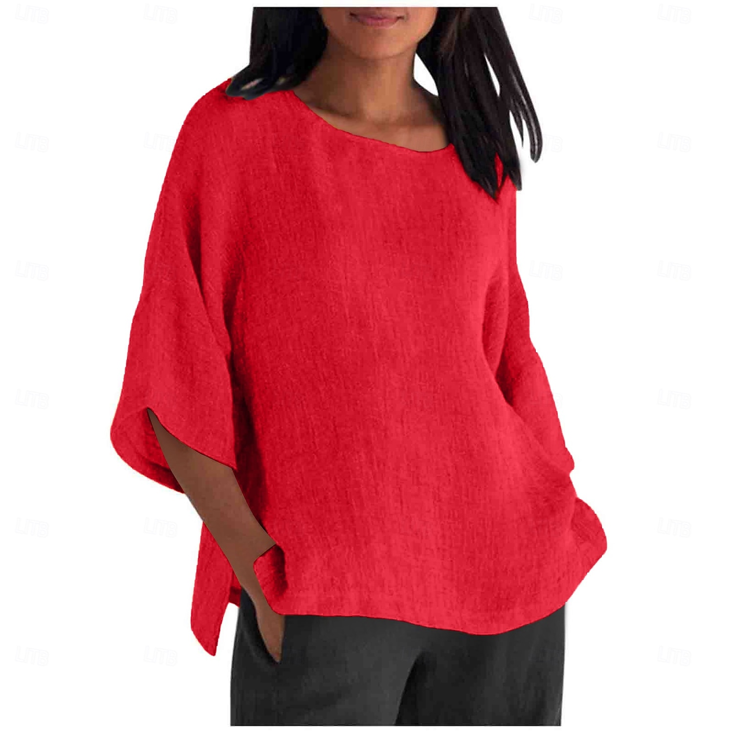 Pentru femei Cămașă Bluză Cămăși Bumbac In Culoare solidă De Bază Casual Lungime Manșon 3/4 Stil Nautic Topuri obișnuite Zilnic Verde Crud Negru Alb Verde Deschis Roz Îmbujorat Vară 2025 - $23.99 –P6