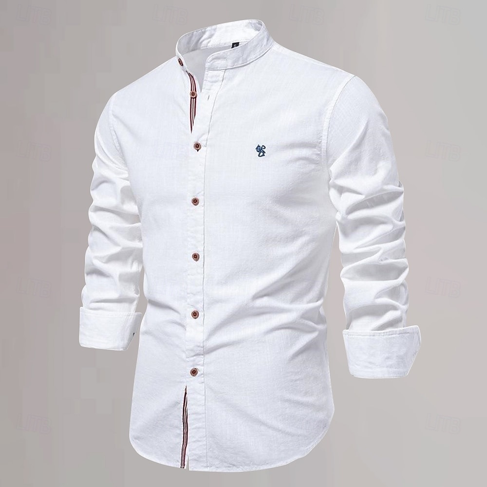 Per uomo Camicia con colletto cinese Camicia con colletto alla coreana Camicia in cotone e lino Semplice Vacanza Casual Quotidiano Nero Bianco Verde chiaro Blu scuro Manica Lunga Colletto alla coreana del 2025 a $25.99 –P12