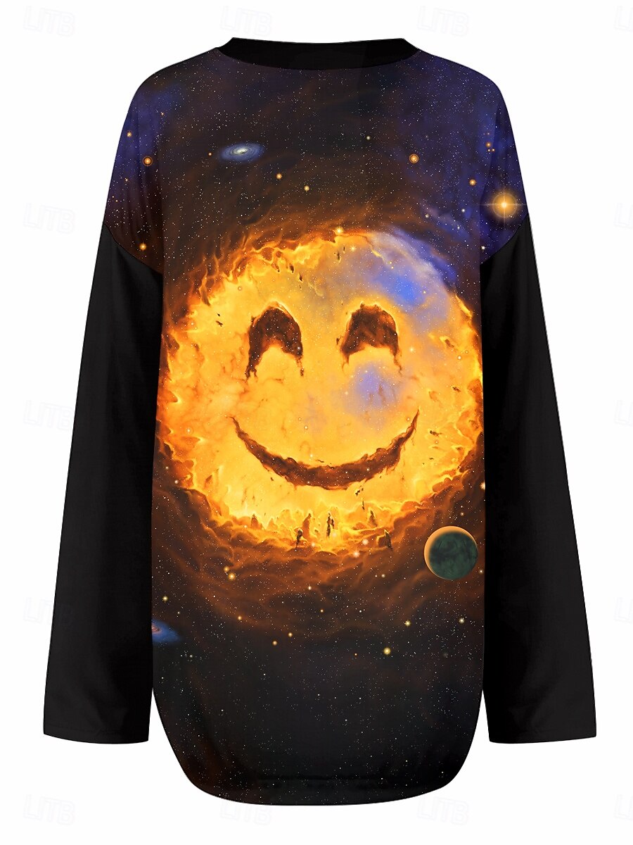 Galaxy Smile di Vincent Hie Blusa da Donna Maniche Lunghe Tunica Tops Graphic Geometrico Vintage Giornaliero A V Regular Tops Stampa Giornaliera Gialla Estate Primavera del 2025 a $24.99 –P2