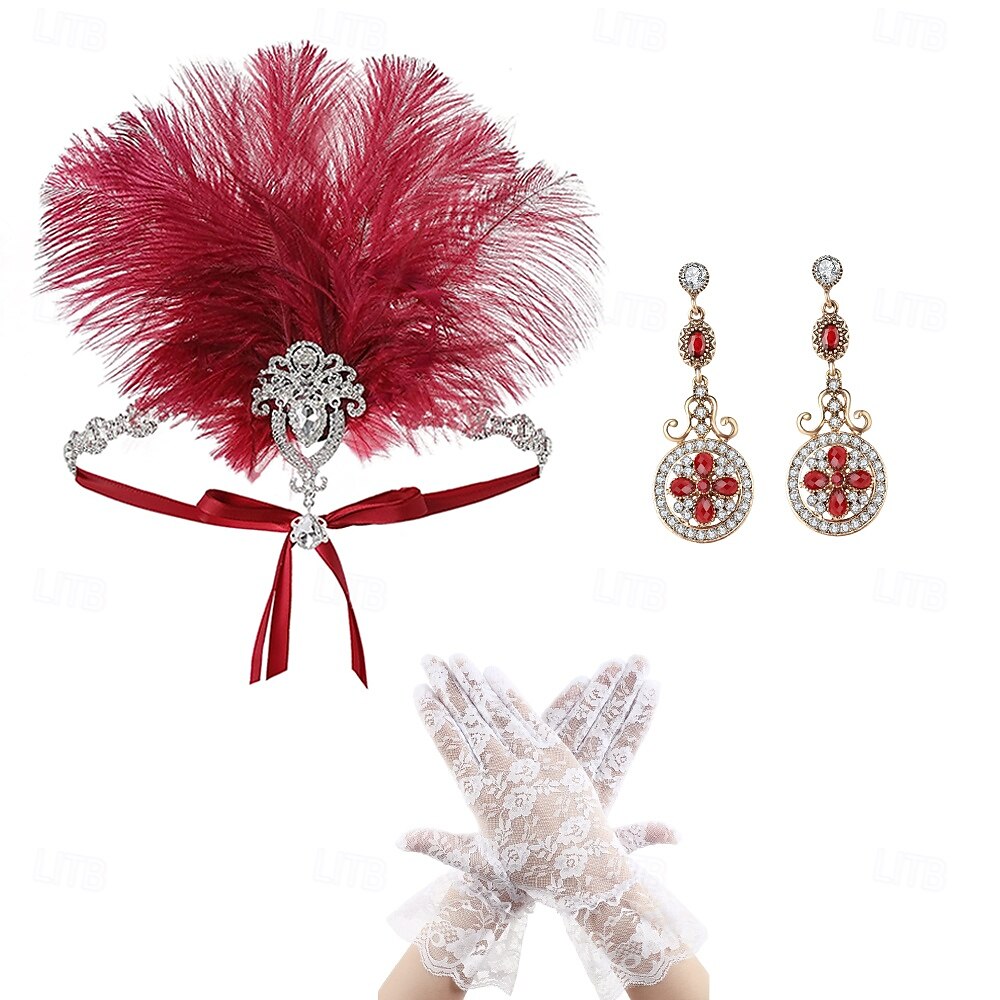 A nagy Gatsby Flapper fejpánt Gyöngyös karkötő Fülbevaló A nagy Gatsby Toll Retro Csillogó glitter Női Farsang Valentin nap Álarcos mulatság Party estélyi viselet Álarcos mulatság Fesztivál Felnőttek 2025 - $21.99 –P6