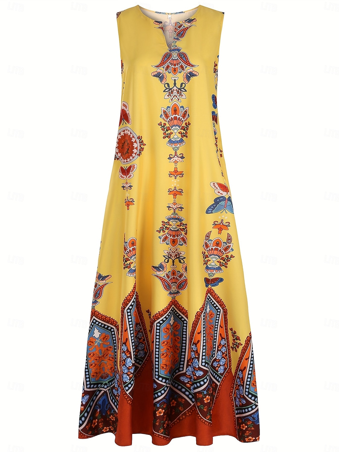 Per donna Abito maxi Abito a trapezio Abito Estivo Vacanza Casual Boho Quotidiano Ferie Vestibilità regolare Grafico Tribale Senza Maniche Scollo a V Nero Bianco Giallo Blu Estate del 2025 a $36.99 –P6