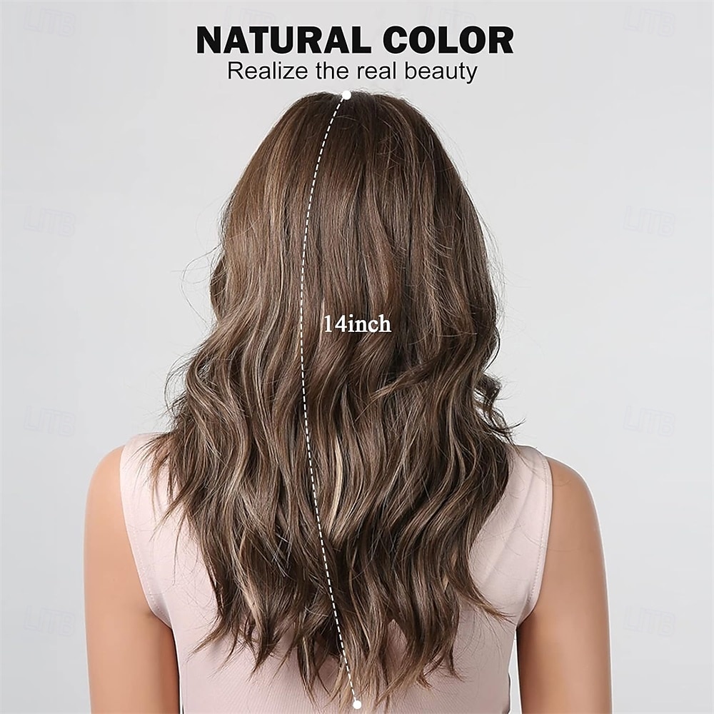 Pelucas rizadas marrones para mujer, peluca de cabello sintético con reflejos rubios. 2025 - $28.99 –P2