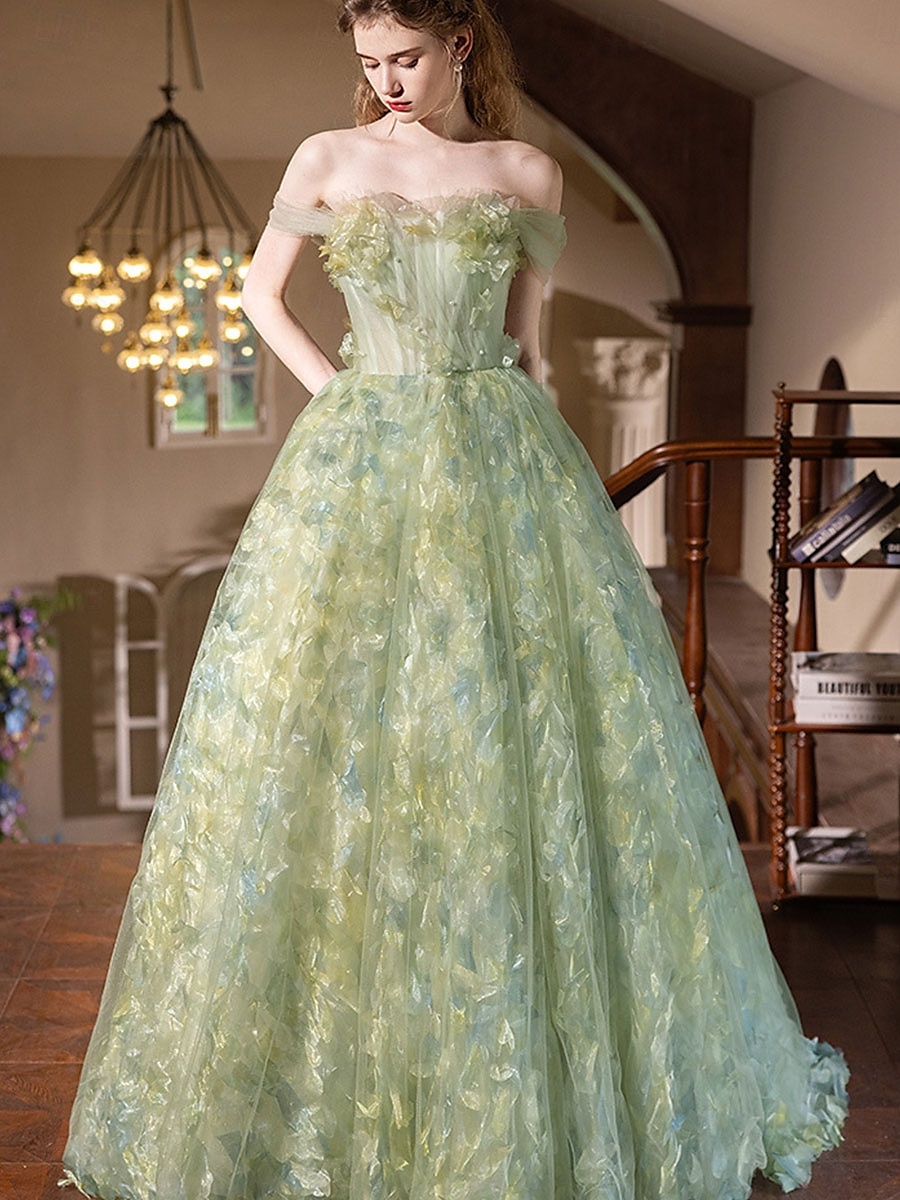 A-Linje Quinceanera Klänningar Elegant Klänning Bröllop Bröllop Gäst Golvlängd Ärmlös Båt Nacke Polyester Rygglös med Blommig Tryck 2025 - $169.99 –P5