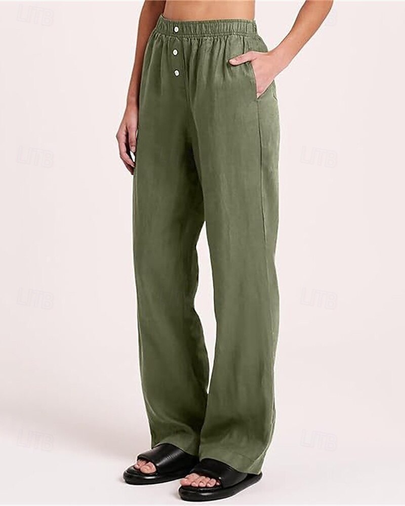 Per donna Pantaloni in cotone e lino Pantaloni Palazzo Moda Streetwear Comfort Lunghezza intera Misura del girovita medio Semplice Tasca Elastico in vita Comodo All'aperto Confortevole Streetwear del 2025 a $27.99 –P13