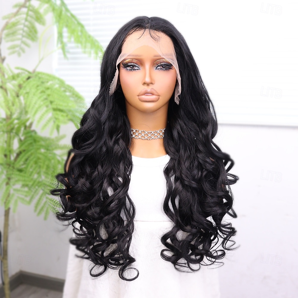 Synthetic Lace Wig Body Wave Style 22 inch Black Middle Part  display picture 3