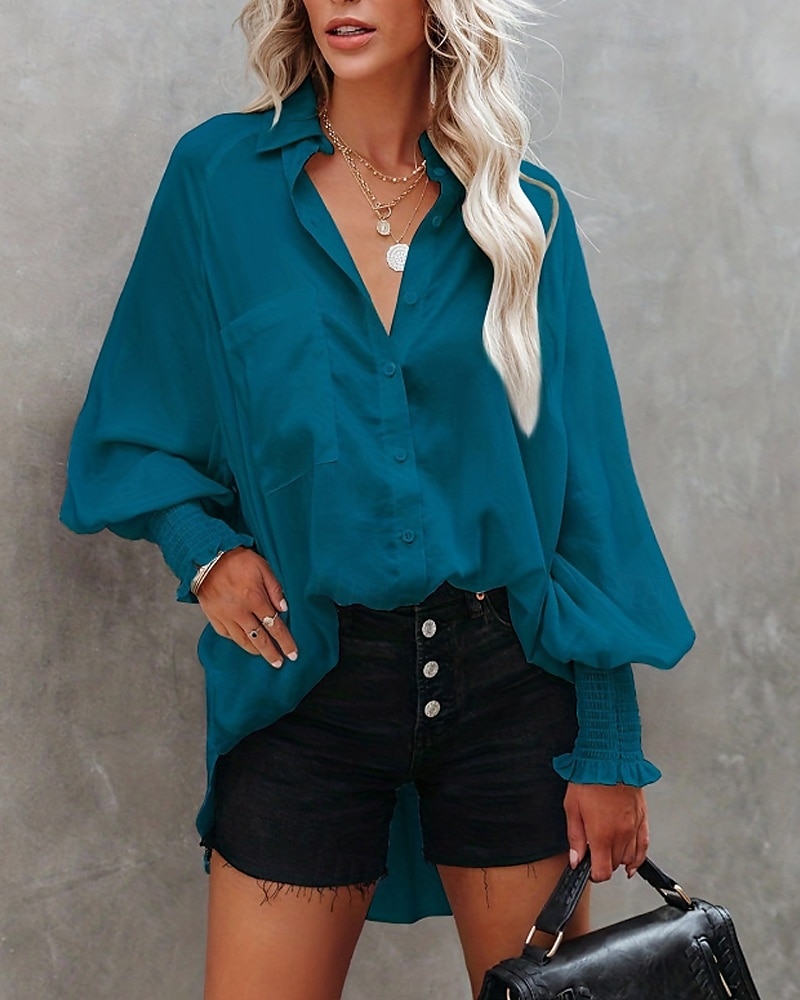 Dame Skjorte Bluse عادي Stripet Fritid Langermet Skjortekrage Vanlige topper Ferie Ut på byen Knapper Hvit Blå Himmelblå Oransje Beige Sommer 2025 - $29.99 –P4