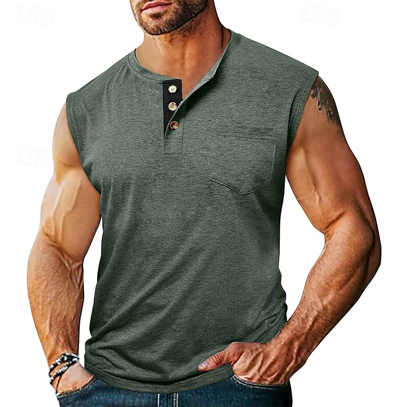 Herren Tank Top Weste Unterhemd Ärmelloses Shirt Ärmellos Henley Sommer Einfach Mode Designer Basic Klassisch Urlaub Straße Ausgehen Schwarz Weiß Dunkelmarine Top T-Shirt für Herren 2025 - $19.99 –P9