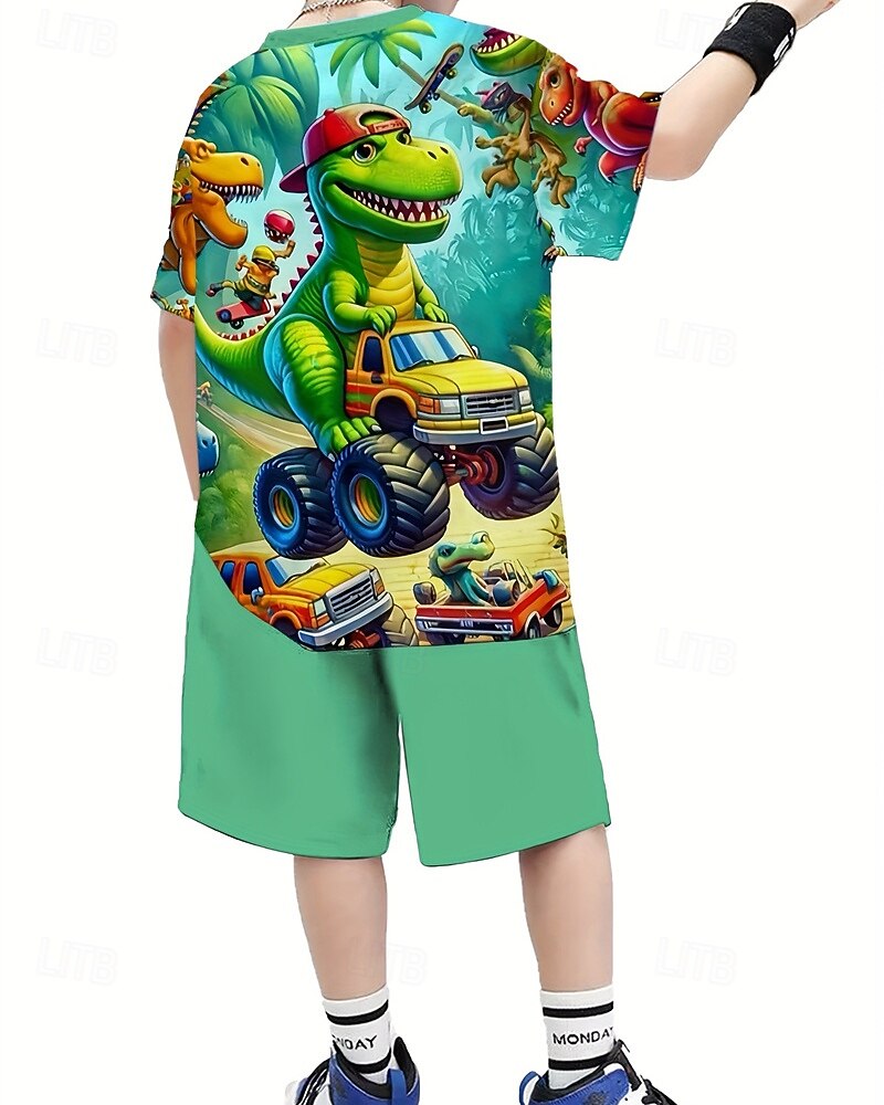 Poikien 3D Dinosaurus T-paita ja shortsit Setti Lyhythihainen Kesä Kevät Urheilu Muoti Päivittäin Lapset 4-12 vuotta Tiukka pyöreä kaula-aukko ulko- Loma Urheilu Räätälöity istuvuus 2025 - $22.99 –P2