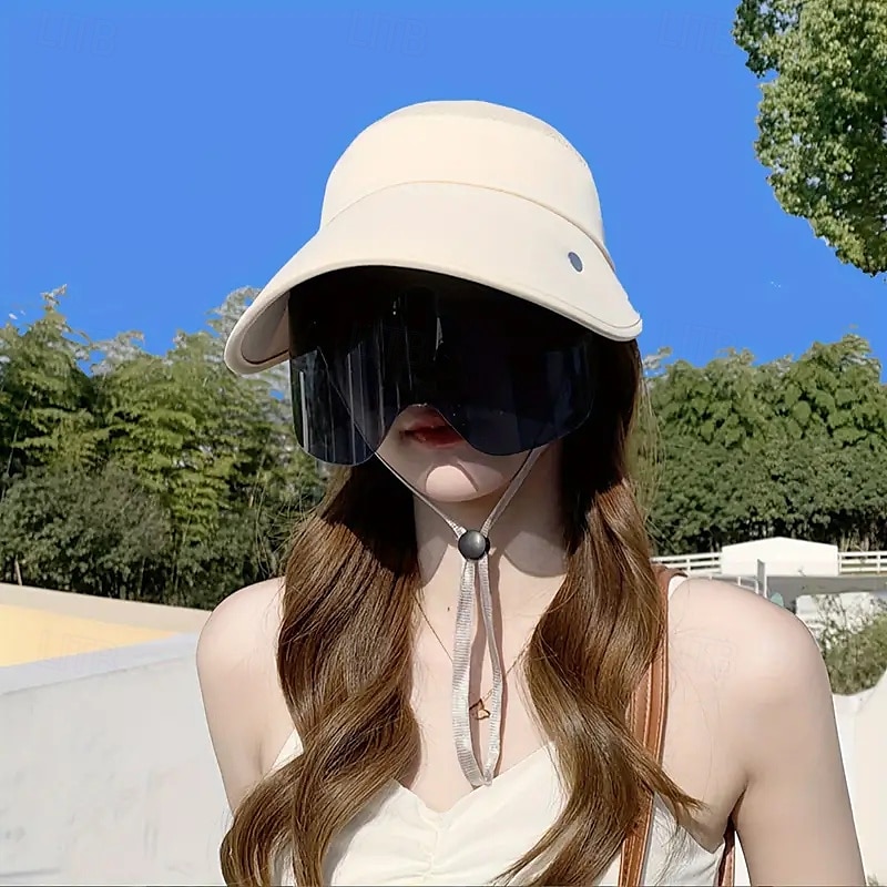 2025年 保護マスクと取り外し可能なゴーグル付きのレディース夏用つば広サンハット - UVカットの通気性ポリエステルでハイキング、キャンプ、アウトドアアドベンチャーに最適 コレクション – $34.99 –P1